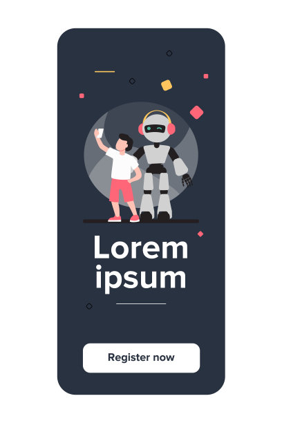 男孩和人形机器人自拍图片下载