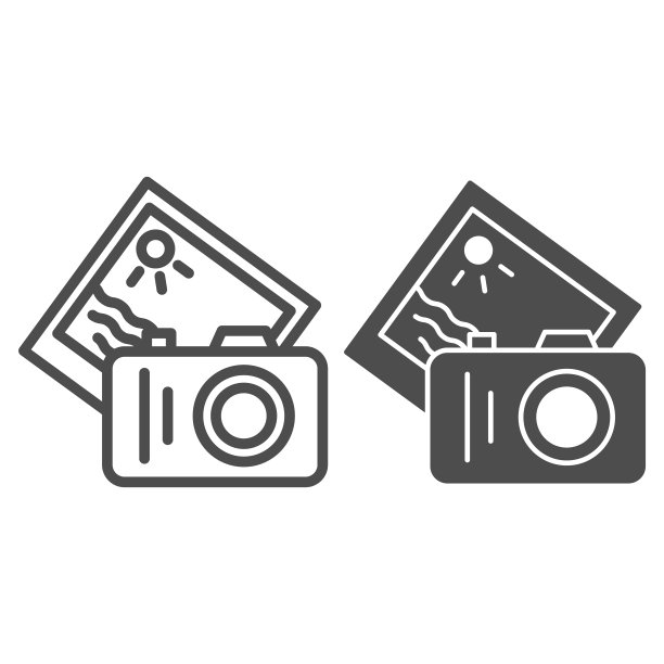 相机和夏季照片线和固体图标，海上巡航概念，照片拍摄标志在白色背景，相机与记忆卡图标在轮廓风格的移动概念，网页设计。矢量图形。图片下载
