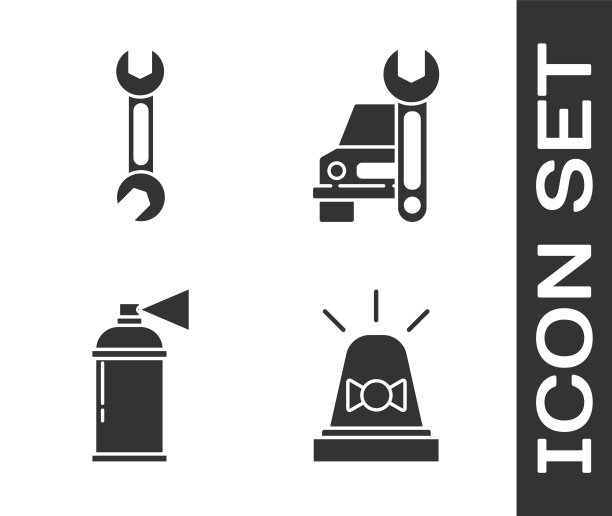 设置闪光警报器，扳手，喷漆罐和汽车服务图标。向量图片下载