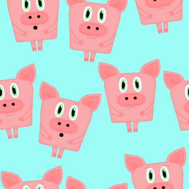 无缝模式与猪在天蓝色的背景图片下载