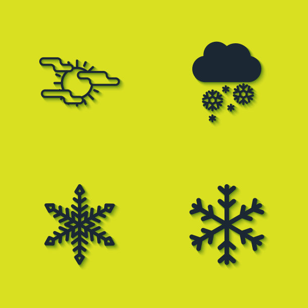 设置雾和太阳，雪花，和云与雪图标。向量图片下载