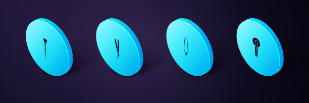 设置等距吹风机，眉镊，卷发器和化妆刷图标。向量图片下载