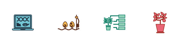 设置基因工程修改，独立传感器和植物，花分析和盆栽图标。向量图片下载