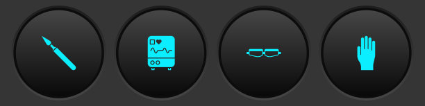 设置医用手术刀，心电图监视器，安全护目镜和橡胶手套图标。向量图片下载