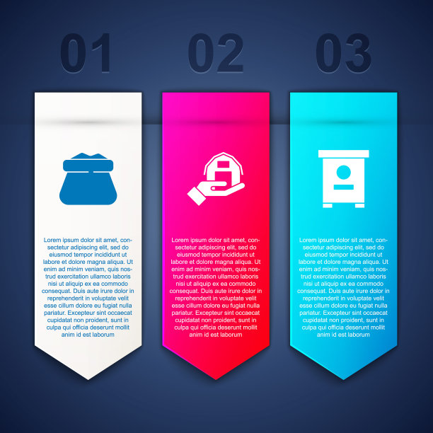 装满袋子，农场的房子在手上和蜂巢的蜜蜂。业务信息模板。向量图片下载