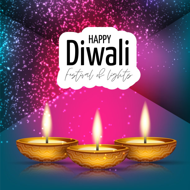 排灯节的灯。印度传统节日。横幅背景设计采用迪娅油灯。矢量插图。图片下载