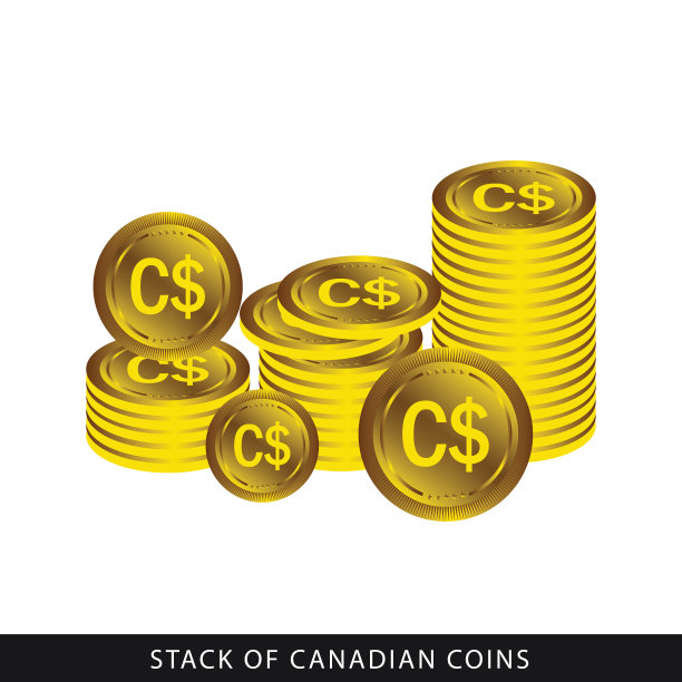 金币。现实的加拿大元硬币站在堆叠的硬币图片下载