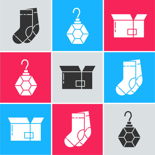 设置袜子，耳环和纸箱纸箱图标。向量图片下载