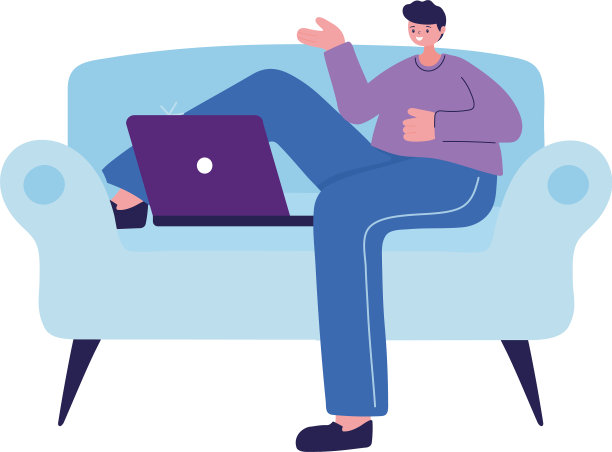 男人坐在沙发上用笔记本电脑聊天图片下载