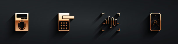 设置指纹锁、数字门、语音识别、手机和长影人脸图标。向量图片下载