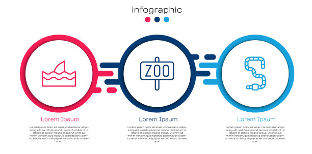 在海浪、动物园、蚯蚓中设置鱼翅线。业务信息模板。向量图片下载