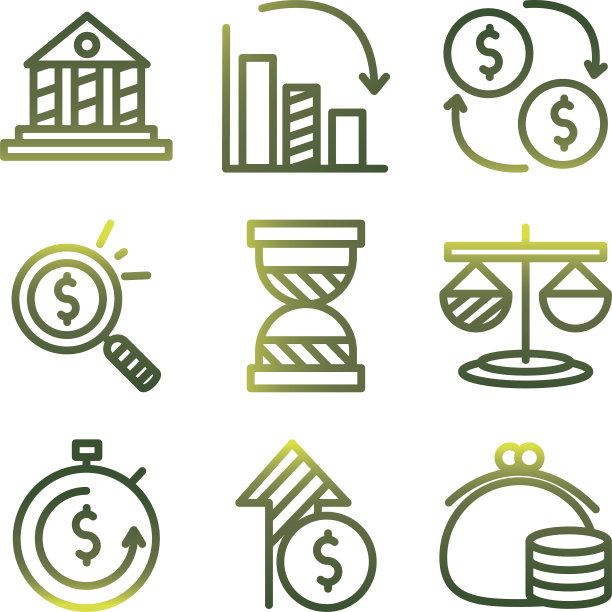 经济和金融梯度风格的图标设置图片下载