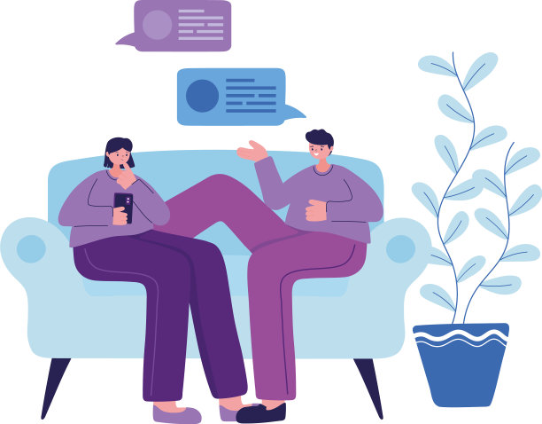 女人和男人在沙发上用智能手机聊天图片下载