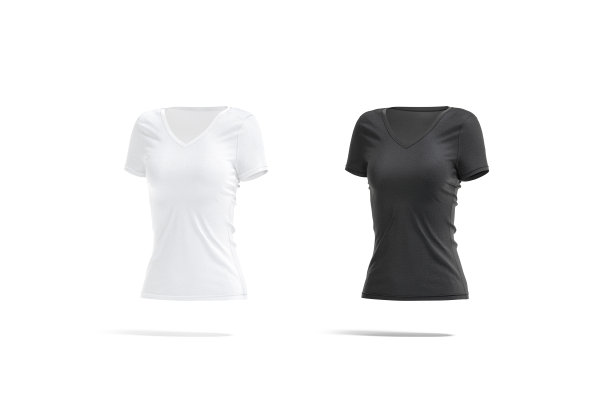 空白黑白女性修身t恤模型，侧视图图片下载