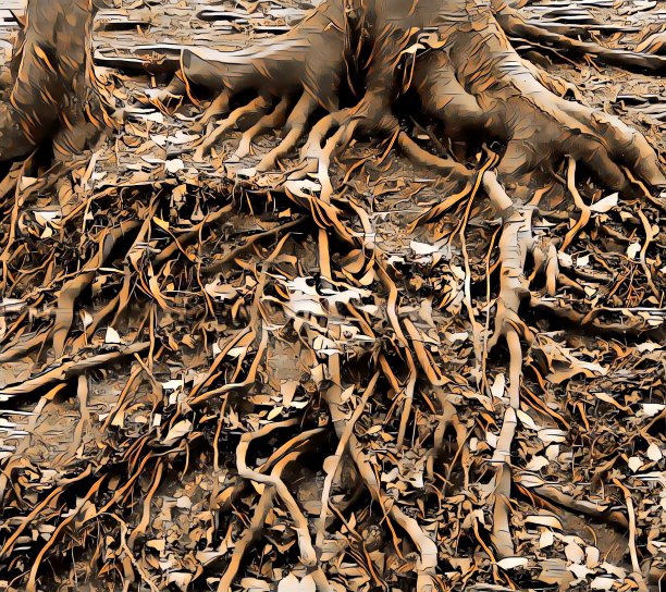 露出秋色的树根和落叶图片下载