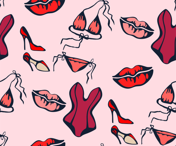 矢量装饰手绘女人饰品装饰背景。浪漫无缝图案点缀。矢量模式。用于纺织、布料、墙纸、包装印刷图片下载