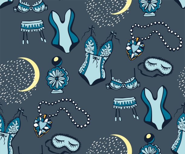 矢量装饰手绘女人饰品装饰背景。浪漫无缝图案点缀。矢量模式。用于纺织、布料、墙纸、包装印刷图片下载