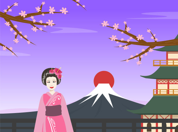 穿着传统和服的日本女孩站着图片下载