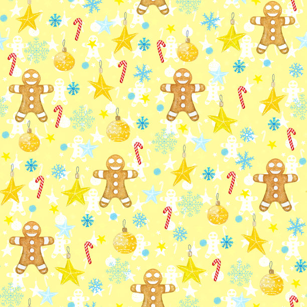 圣诞背景与姜饼饼干，糖果，雪花和星星图片下载