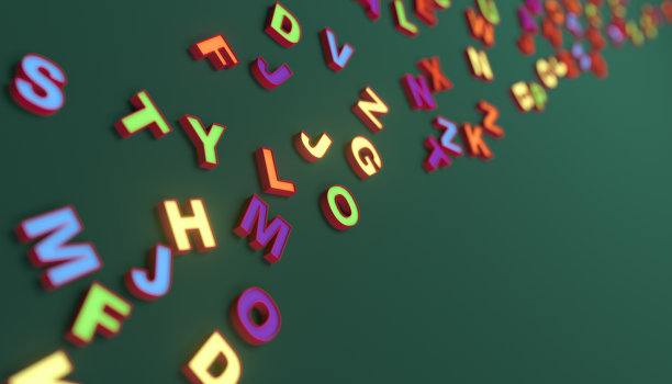 绿色背景上的多色字母-黑板视觉辅助- 3d渲染图片下载