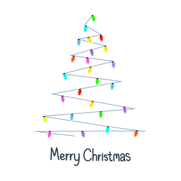 白色背景上有灯泡的圣诞树。图片下载