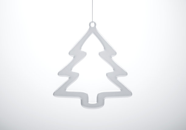 悬挂玻璃树轮廓圣诞装饰在白色的背景。图片下载