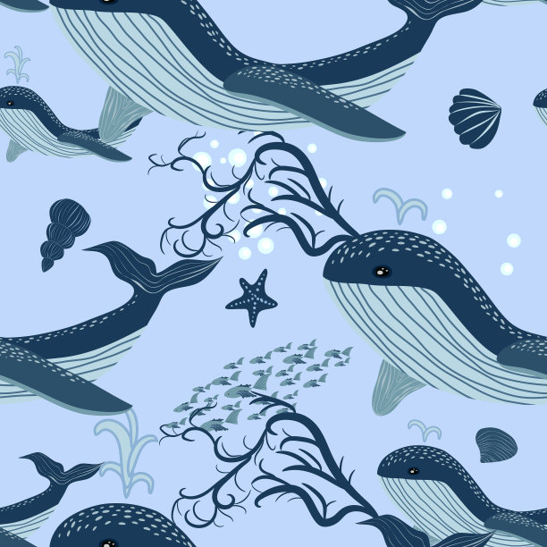 与水下动物海藻无缝图案图片下载