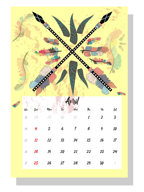 彩色可爱月度波西米亚日历2021年图片下载