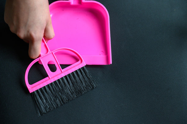 用粉红色的扫帚和簸箕扫地图片下载