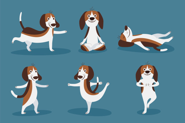 比格犬躺着玩平板卡通图片下载