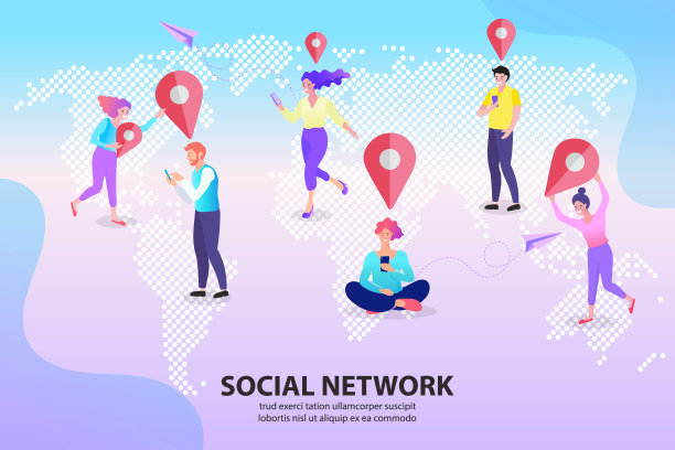 社会距离概念保护中的一组人。为了预防COVID-19冠状病毒病媒，人们站在一边。图片下载