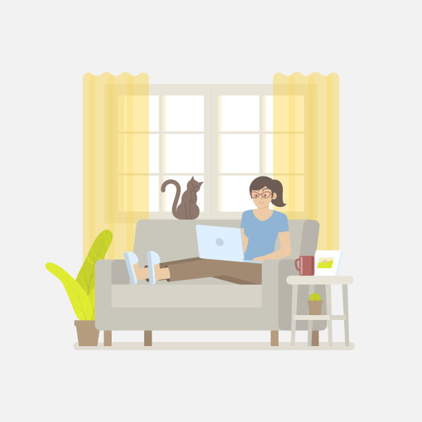 在家里沙发上工作的女人图片下载