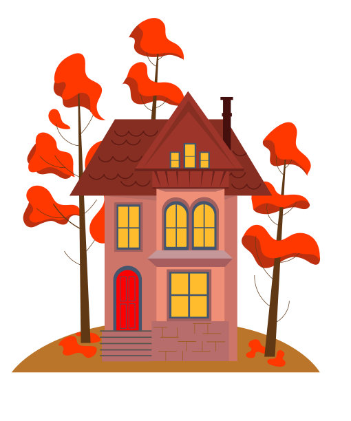 秋天的房子。秋天的风景有房子和树木。矢量图图片下载