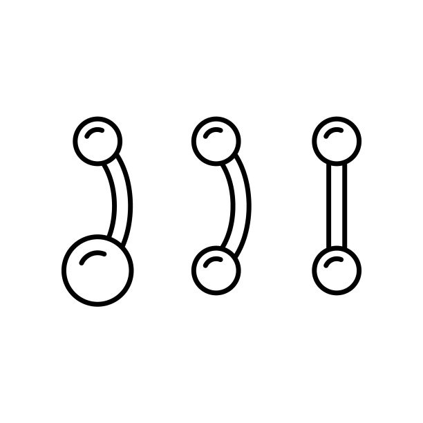 穿孔耳环集。直线图标和曲线杠铃图片下载