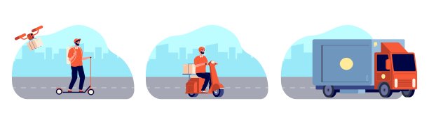 城市配送服务。骑自行车的快递员，在追踪包裹。订购在线食品，现代数字航运和物流矢量插图图片下载