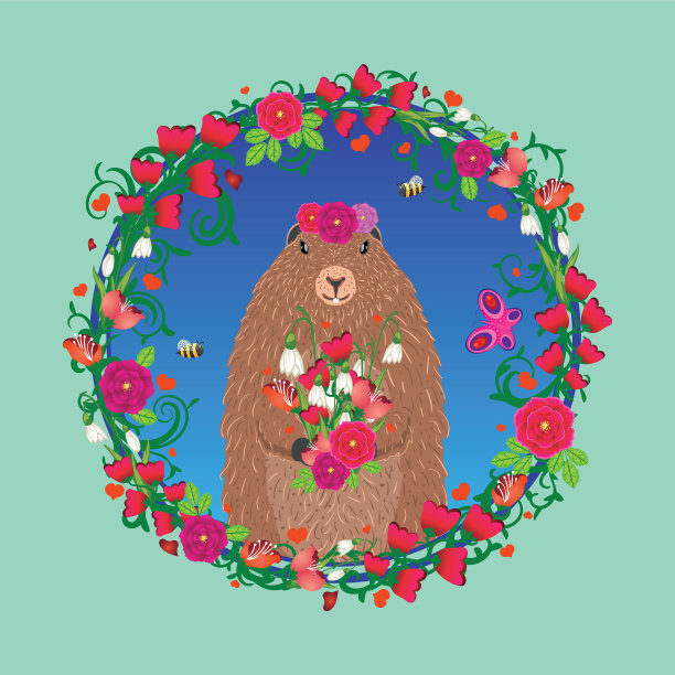 带花的土拨鼠日卡图片下载