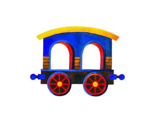 蓝色火车复古卡通水彩画插画设计图片下载