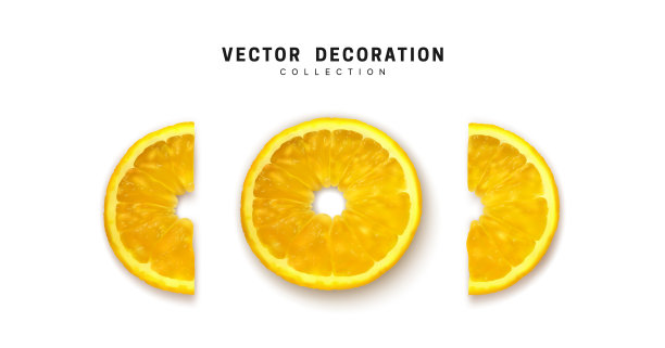 柠檬套鲜熟透，切片平观。半切黄柠檬。真实的矢量孤立在白色背景。图片下载