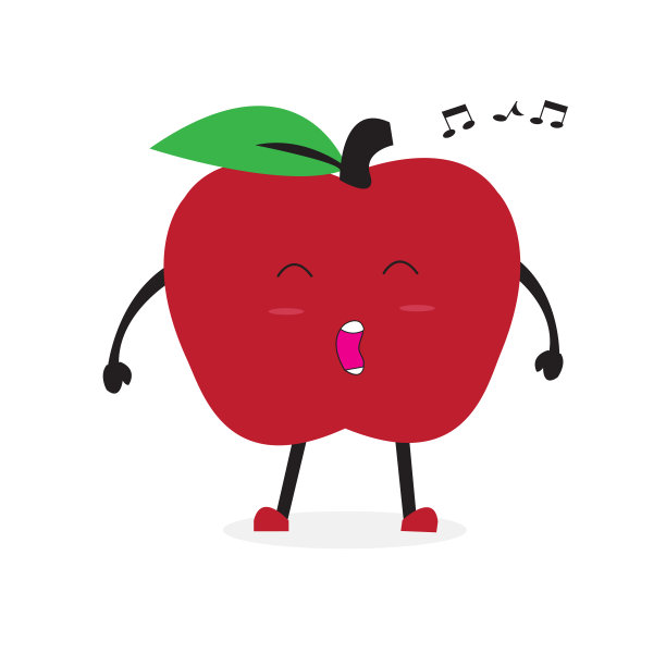 可爱的苹果水果角色唱卡通向量图片下载