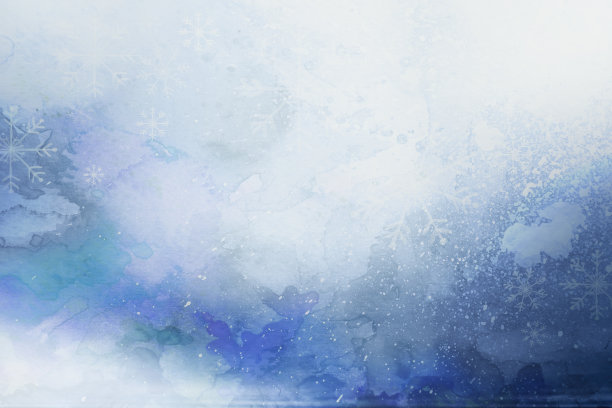 蓝色和白色的水彩抽象冬天与雪花图片下载