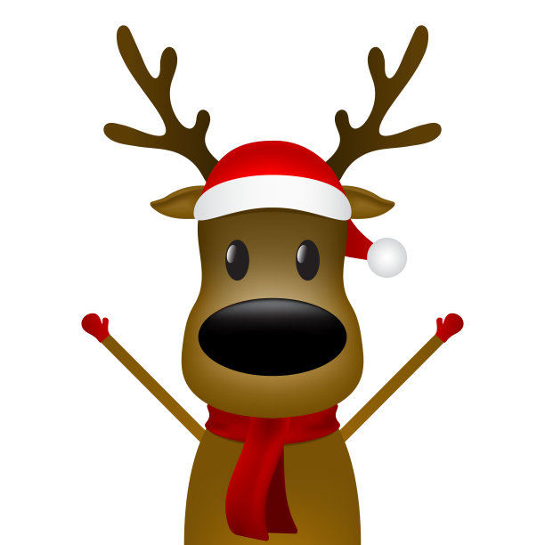 白色背景上戴着围巾和圣诞老人帽的圣诞驯鹿。矢量插图为节日设计图片下载