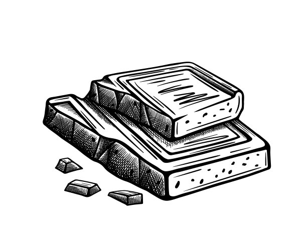 在白色背景上孤立的巧克力块的素描图片下载