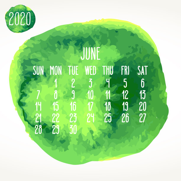 2020年6月水彩画月历图片下载