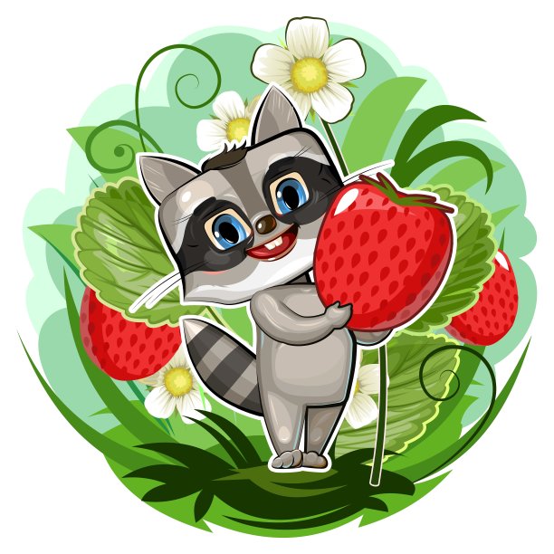 浣熊。卡通风格。年轻的幼崽。向量。可爱的婴儿。图片下载