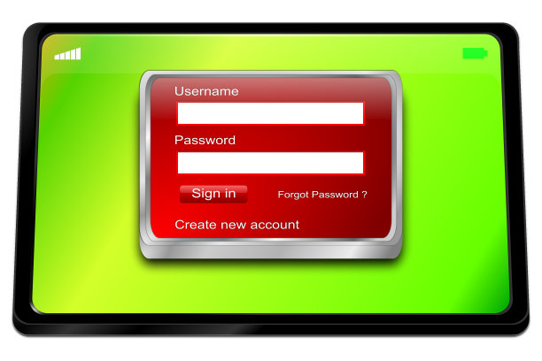平板电脑与红色登录屏幕- 3D插图图片下载