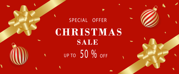 圣诞节的旗帜。背景设计的圣诞金球与现实的礼物图片下载