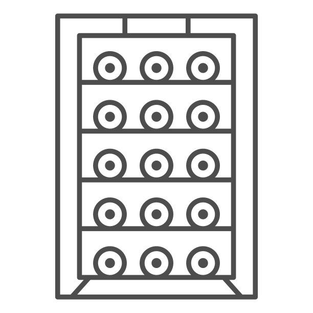 酒柜的酒瓶细线图标，葡萄酒节的概念，酒精饮料的架子上的标志在白色的背景，酒窖图标在移动和web的轮廓风格。矢量图形。图片下载