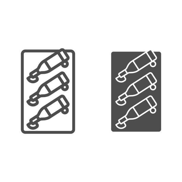 酒瓶站线和固体图标，葡萄酒节的概念，酒精饮料在白色背景的架子上标志，酒窖图标在移动和web的轮廓风格。矢量图形。图片下载