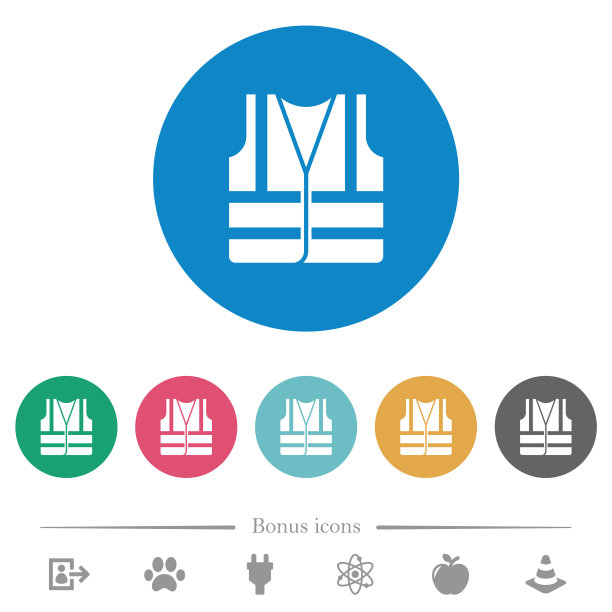 高能见度安全背心平圆形图标图片下载