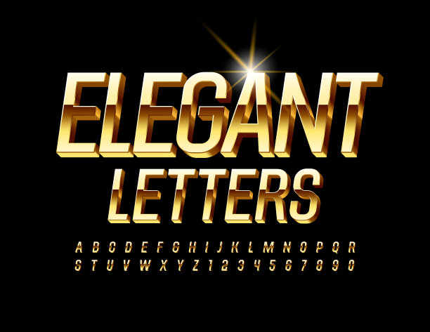 向量黄金字母表。优雅豪华的字母和数字集图片下载